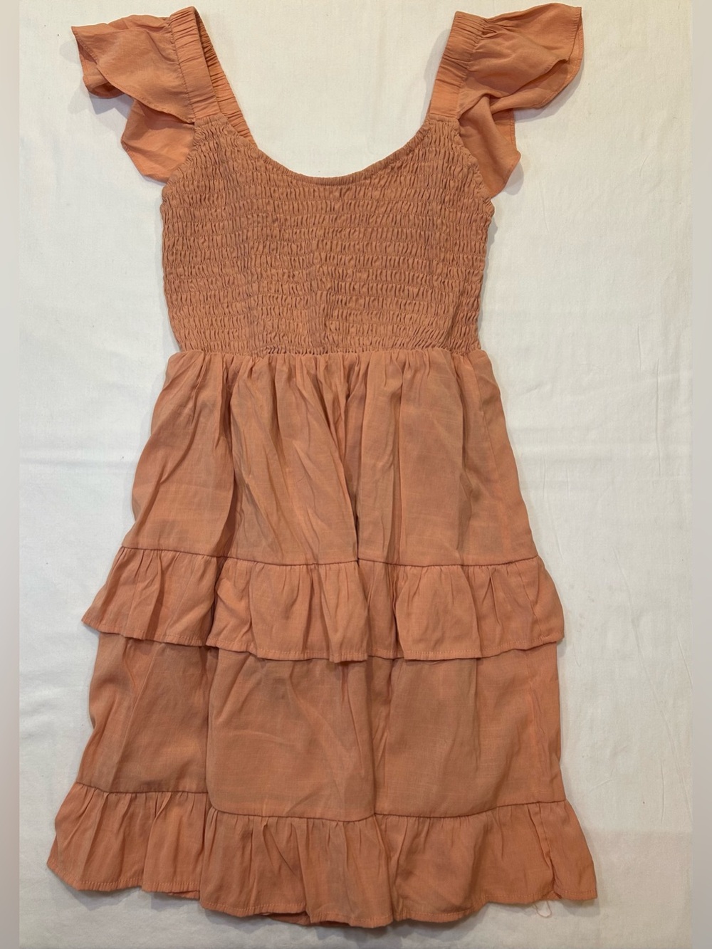 Girls' Ruffled Smocked Tiered Dress in Peach